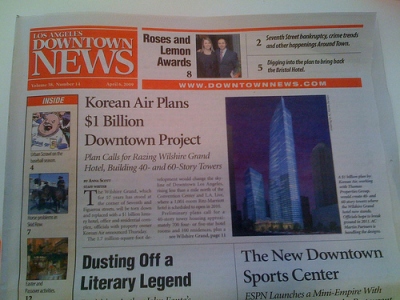 Korean Air's Project on front page of Los Angeles Downtown News